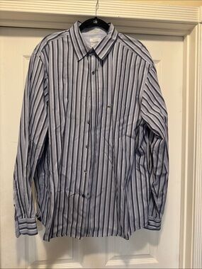 Lacoste Blue and White Vertical Stripe Dress Shirt